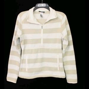 PATAGONIA BEIGE STRIPE 1/2 ZIP PULLOVER KANGAROO POCKET MOCK NECK WOMENS SIZE M